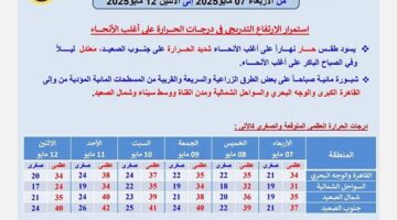 موجة ساخنة لمدة 4 أيام والحرارة هتوصل 40.. تحذير عاجل من الأرصاد