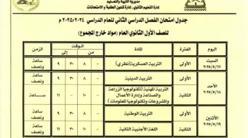 ننشر مواعيد أداء طلاب الصف الأول والثاني الثانوي والمتغيبين بعذر بكفر الشيخ