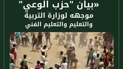 حزب الوعي يطالب وزارة التعليم باتخاذ إجراءات فورية لإنشاء برامج مخصصة لتعديل سلوك الطلاب بعد حادثة تمزيق الكتب حزب الوعي يطالب وزارة التعليم باتخاذ إجراءات فورية لإنشاء برامج مخصصة لتعديل سلوك الطلاب بعد حادثة تمزيق الكتب