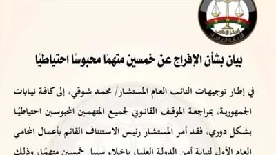 إطلاق سراح 50 محتجزًا احتياطيًا بقرار من النيابة العامة