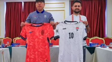 المنتخب العراقي يرتدي الزي الأبيض لملاقاة كوريا الجنوبية غداً (فيديو)