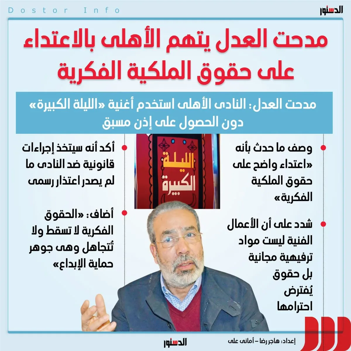 مدحت العدل: الأهلي انتهك حقوق الملكية الفكرية لـ«الليلة الكبيرة»