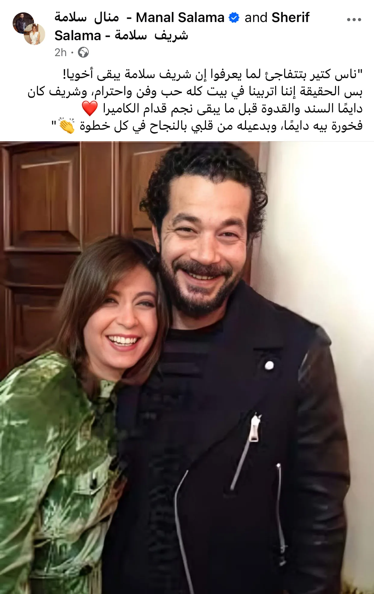 الدعم والمثل الأعلى.. منال سلامة تعبر عن رأيها بشأن صورتها مع شقيقها شريف