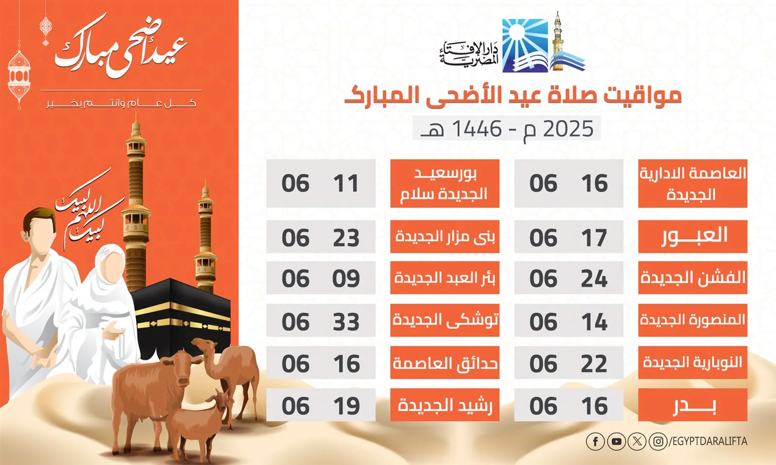 متى تكون صلاة العيد؟ مواعيد عيد الأضحى 2025 في جميع المحافظات متى تكون صلاة العيد؟ مواعيد عيد الأضحى 2025 في جميع المحافظات