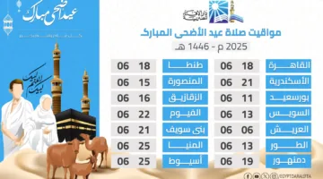موعد صلاة عيد الأضحى 2025 في مصر: ما هو توقيت الصلاة في القاهرة وبقية المحافظات؟