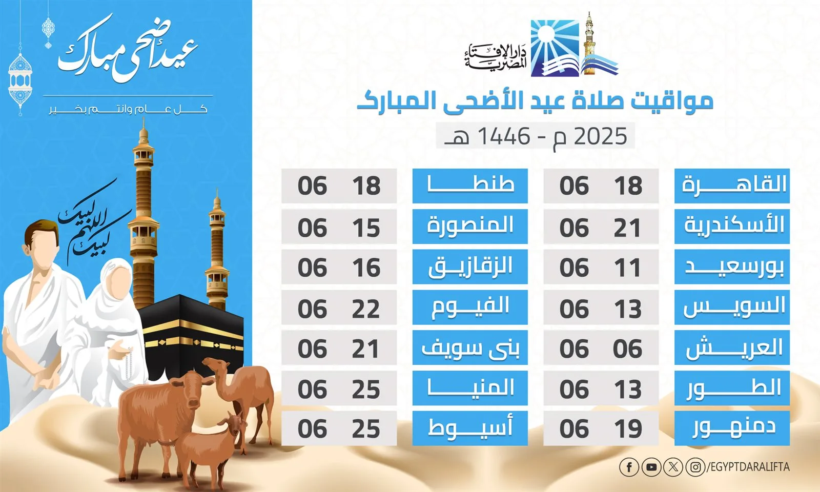 موعد صلاة عيد الأضحى 2025 في مصر: ما هو توقيت الصلاة في القاهرة وبقية المحافظات؟ موعد صلاة عيد الأضحى 2025 في مصر: ما هو توقيت الصلاة في القاهرة وبقية المحافظات؟