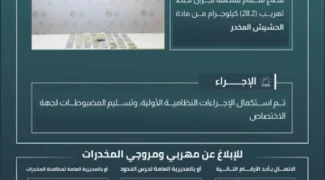 حرس الحدود في نجران يوقف تهريب 28.2 كيلوغرام من المخدرات.