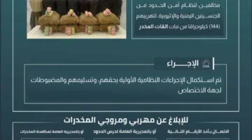 قوات حرس الحدود في عسير تعتقل (8) أشخاص لتهريبهم (144) كيلوجرامًا من مادة القات المخدرة.