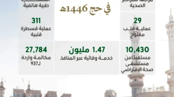 تقديم حوالي 200 ألف خدمة صحية للحجاج خلال موسم حج 1446هـ دون تفشي الأمراض.
