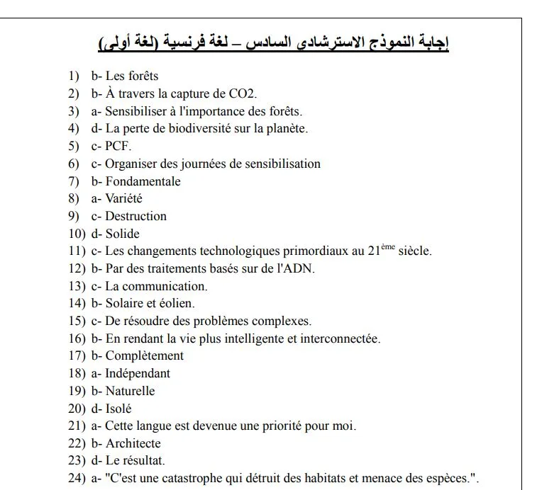 الثانوية العامة 2025: الإجابات النموذجية للنماذج الاسترشادية من 6 إلى 10 في اللغة الفرنسية الثانوية العامة 2025: الإجابات النموذجية للنماذج الاسترشادية من 6 إلى 10 في اللغة الفرنسية