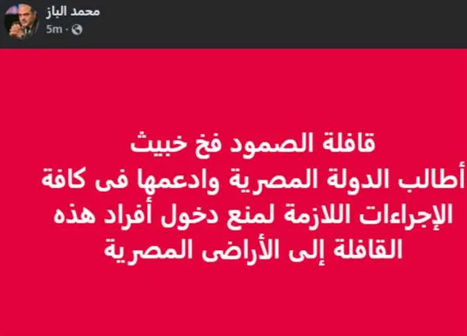 “فخ ماكر”.. “الباز” يدعو لحظر دخول “قافلة الصمود” إلى مصر
