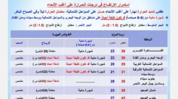 موجة الحر مستمرة.. هيئة الأرصاد تنبه حول حالة الطقس ليوم الخميس 12 يونيو 2025.