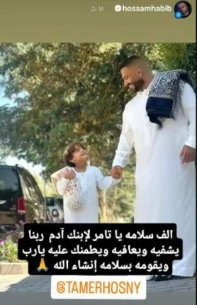 بعد أن مر نجله بظروف صحية صعبة.. حسام حبيب يبعث برسالة مؤازرة لتامر حسني