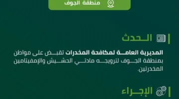 إلقاء القبض على شخص في الجوف بتهمة ترويج الحشيش والأمفيتامين