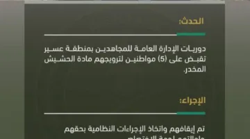 إلقاء القبض على خمسة أفراد لترويجهم الحشيش في منطقة عسير