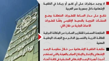 “الرقابة النووية”: عدم وجود دلائل على أي تغيير أو زيادة في مستويات الإشعاع الخلفية في مصر