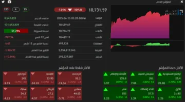 تاسي يُسجل انخفاضًا ويغلق عند مستوى (10731) نقطة