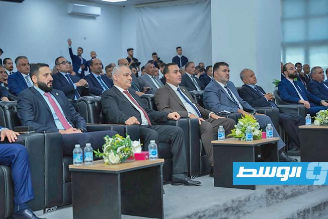 عيسى متحدثا في افتتاح معرض ومنتدى الدفع الإلكتروني في طرابلس، الأحد 15 مايو 2025. (مصرف ليبيا المركزي)