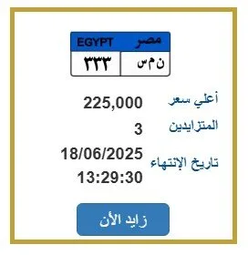بدء مزاد بيع لوحة سيارة مميزة بسعر 225 ألف جنيه بدء مزاد بيع لوحة سيارة مميزة بسعر 225 ألف جنيه