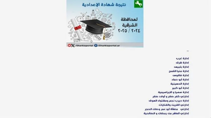 نتائج امتحانات الشهادة الإعدادية بمحافظة الشرقية 2025.. رابط مباشر نتائج امتحانات الشهادة الإعدادية بمحافظة الشرقية 2025.. رابط مباشر