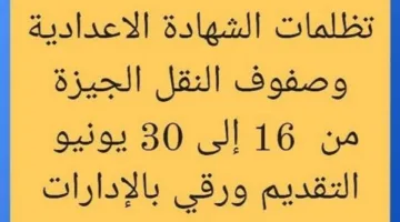 بدء قبول تظلمات الشهادة الإعدادية ومرحلة النقل في محافظة الجيزة للدورة الثانية