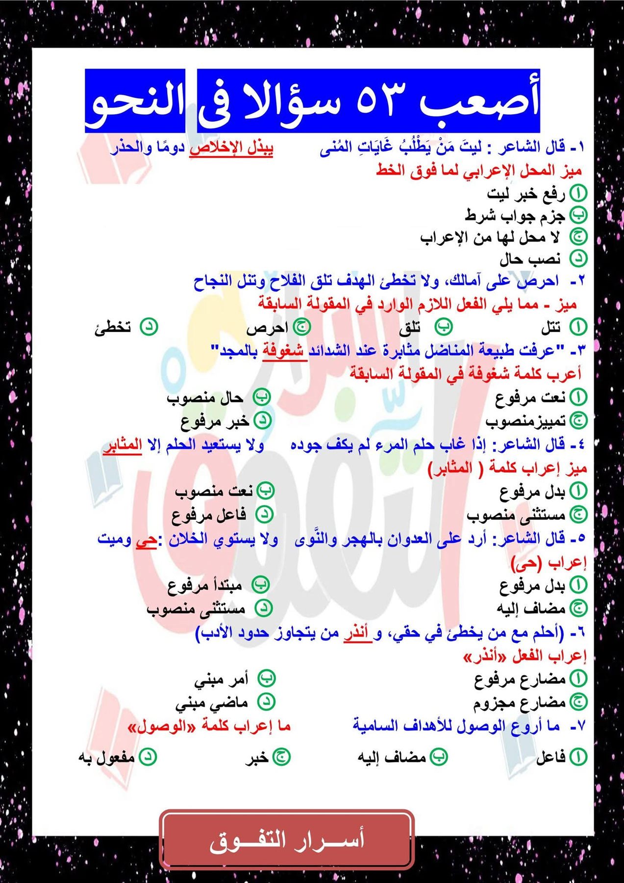 مراجعة شاملة لنحو الصف الثالث الثانوي 2025 بصيغة PDF: ملخص مع أسئلة وأجوبة مراجعة شاملة لنحو الصف الثالث الثانوي 2025 بصيغة PDF: ملخص مع أسئلة وأجوبة