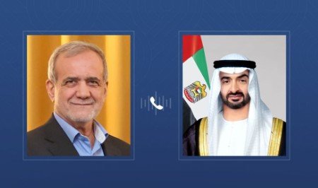 الرئيس الإماراتي لـ «بزشكيان»: نؤكد دعمنا لإيران وشعبها في هذه الظروف الصعبة الرئيس الإماراتي لـ «بزشكيان»: نؤكد دعمنا لإيران وشعبها في هذه الظروف الصعبة