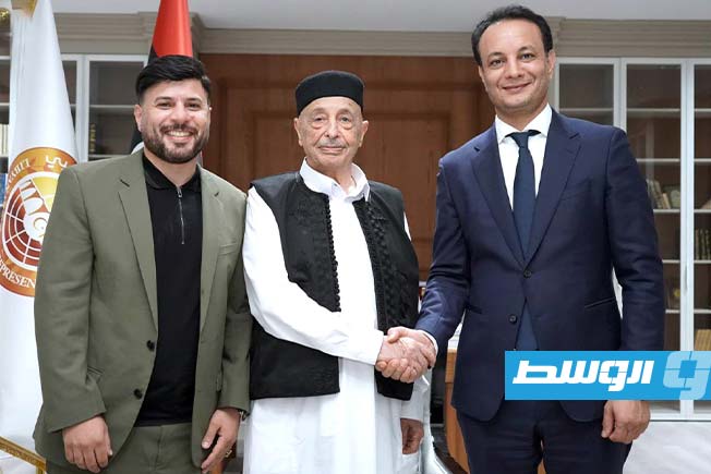 لقاء بلقاسم حفتر مع عقيلة في القبة، الثلاثاء 17 يونيو 2025. (المركز الإعلامي لرئيس مجلس النواب)