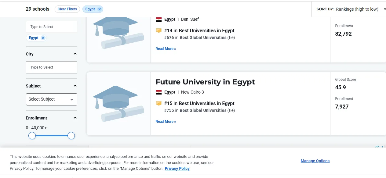 جامعة المستقبل تحتل المركز الأول بين الجامعات المصرية الخاصة في تصنيف U.S. News الأمريكي جامعة المستقبل تحتل المركز الأول بين الجامعات المصرية الخاصة في تصنيف U.S. News الأمريكي