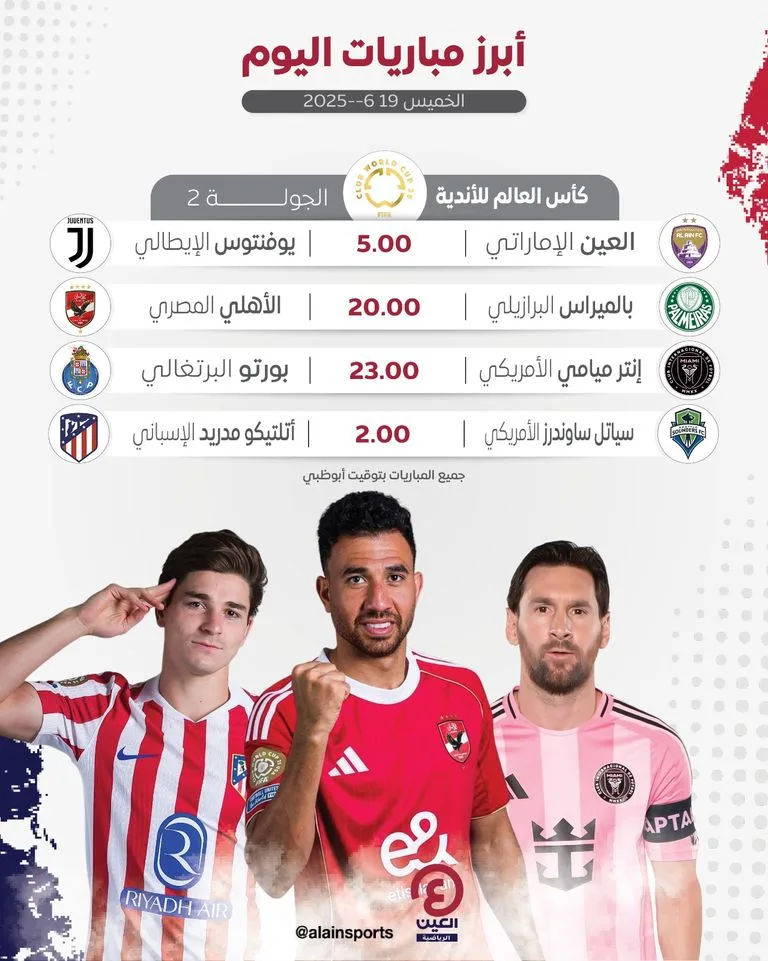 برنامج المباريات ليوم الخميس 19 يونيو 2025 والقنوات التي ستبثها برنامج المباريات ليوم الخميس 19 يونيو 2025 والقنوات التي ستبثها