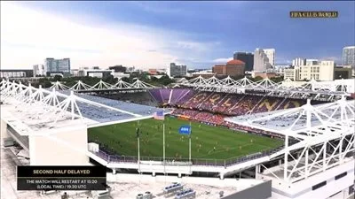 استئناف مباراة بنفيكا وأوكلاند سيتي في كأس العالم للأندية بعد توقف دام ساعتين و20 دقيقة بسبب تحسن الظروف الجوية استئناف مباراة بنفيكا وأوكلاند سيتي في كأس العالم للأندية بعد توقف دام ساعتين و20 دقيقة بسبب تحسن الظروف الجوية