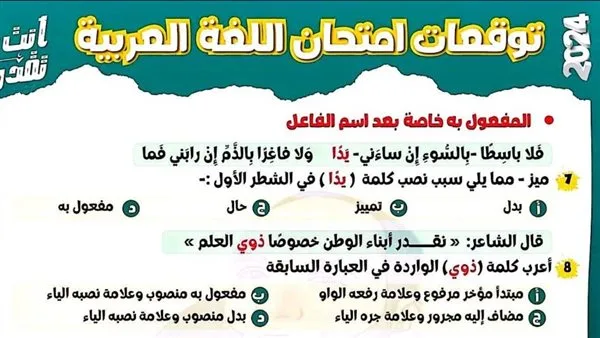 الثانوية العامة 2025: أهم الأسئلة المحتملة في ليلة اختبار اللغة العربية الثانوية العامة 2025: أهم الأسئلة المحتملة في ليلة اختبار اللغة العربية