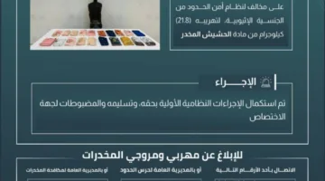 إلقاء القبض على مخالف قام بتهريب (21.8) كجم من المخدرات في العارضة