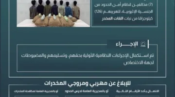 قوات حرس الحدود في جازان تت arrest (7) مهربين بحوزتهم (126) كيلوغرامًا من القات المخدر