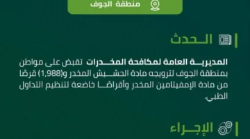 شرطة الجوف تعتقل مواطناً بتهمة ترويج المخدرات