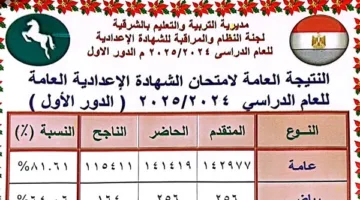 محافظ الشرقية يعلن نتائج امتحانات المرحلة الإعدادية بنسبة نجاح تصل إلى 82.05%