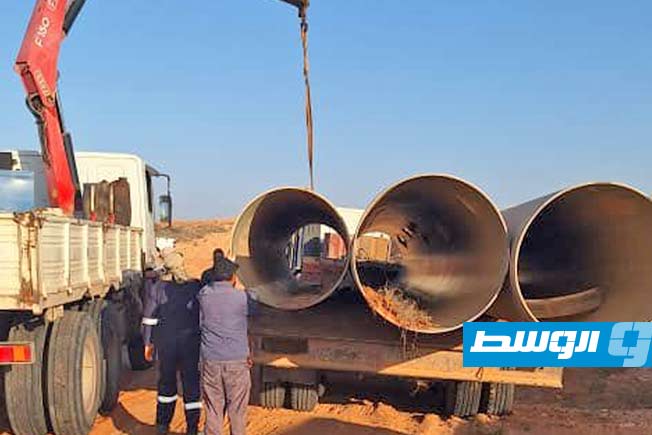 جانب من أعمال صيانة خط «أبوزيان - الرحيبات»، 22 يونيو 2025. (جهاز النهر الصناعي)