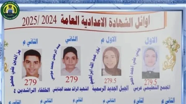 أوائل الشهادة الإعدادية في الإسماعيلية بعد الإعلان الرسمي عن نسبة نجاح 80.1%.. رابط الاطلاع على النتيجة أوائل الشهادة الإعدادية في الإسماعيلية بعد الإعلان الرسمي عن نسبة نجاح 80.1%.. رابط الاطلاع على النتيجة
