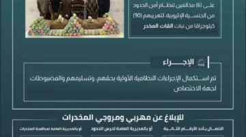 شرطة الحدود في عسير تعتقل 6 أشخاص مخالفين لقوانين أمن الحدود لقيامهم بتهريب 90 كيلوغرامًا من نبات القات المخدر.