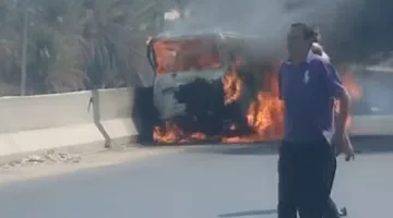 تفحم ميكروباص و12 ضحية في حادث تصادم 3 سيارات على محور 26 يوليو | صور