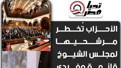 مصادر سياسية لـ«تحيا مصر»: الأحزاب ستقدم إخطارات لمرشحيها لمجلس الشيوخ (قائمة وفردي) يوم الأحد المقبل