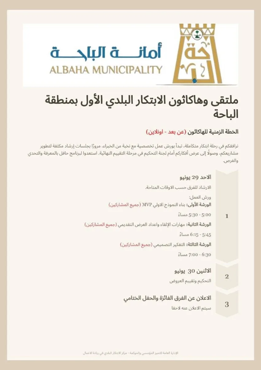 أمانة الباحة تنظم النسخة الأولى من هاكاثون الابتكار في القطاع البلدي