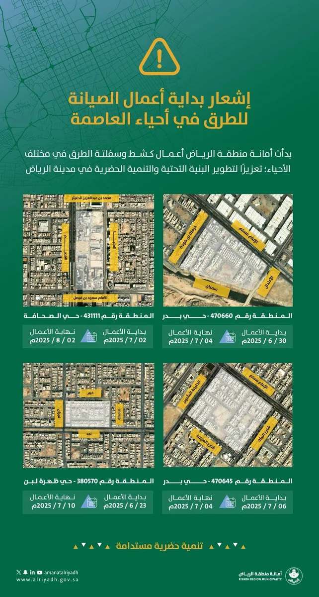 انطلاق أعمال إعادة تأهيل وسفلتة طرق الرياض لتعزيز فعاليتها واستدامتها انطلاق أعمال إعادة تأهيل وسفلتة طرق الرياض لتعزيز فعاليتها واستدامتها