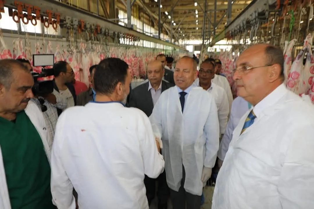 محافظ القاهرة يتابع تنفيذ الإجراءات الصحية أثناء عملية الذبح وفحص الذبائح في مجزر 15 مايو. محافظ القاهرة يتابع تنفيذ الإجراءات الصحية أثناء عملية الذبح وفحص الذبائح في مجزر 15 مايو.