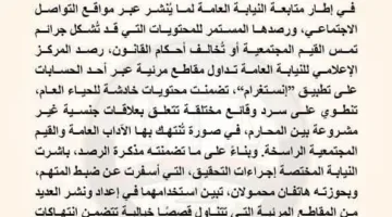 النيابة العامة تقرر توقيف متهم لنشره محتوى يتعارض مع القيم الأخلاقية.