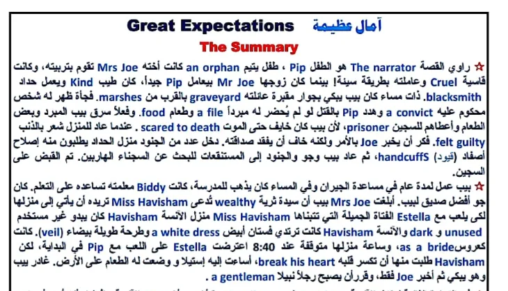 ملخص رواية آمال عظيمة لطلاب الصف الثالث الثانوي 2025 ملخص رواية آمال عظيمة لطلاب الصف الثالث الثانوي 2025