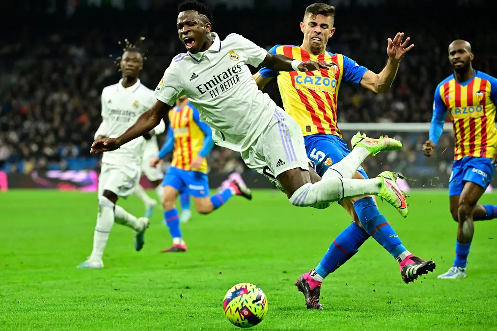 فينيسيوس جونيور - فالنسيا - ريال مدريد (المصدر:Gettyimages) القنوات الناقلة لمباراة ريال مدريد ضد فالنسيا بالجولة 30 في الدوري الإسباني