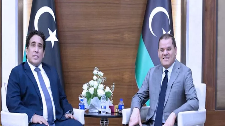 المنفي والدبيبة يتوصلان إلى اتفاق بشأن إعادة هيكلة صلاحيات المؤسسات الليبية المنفي والدبيبة يتوصلان إلى اتفاق بشأن إعادة هيكلة صلاحيات المؤسسات الليبية
