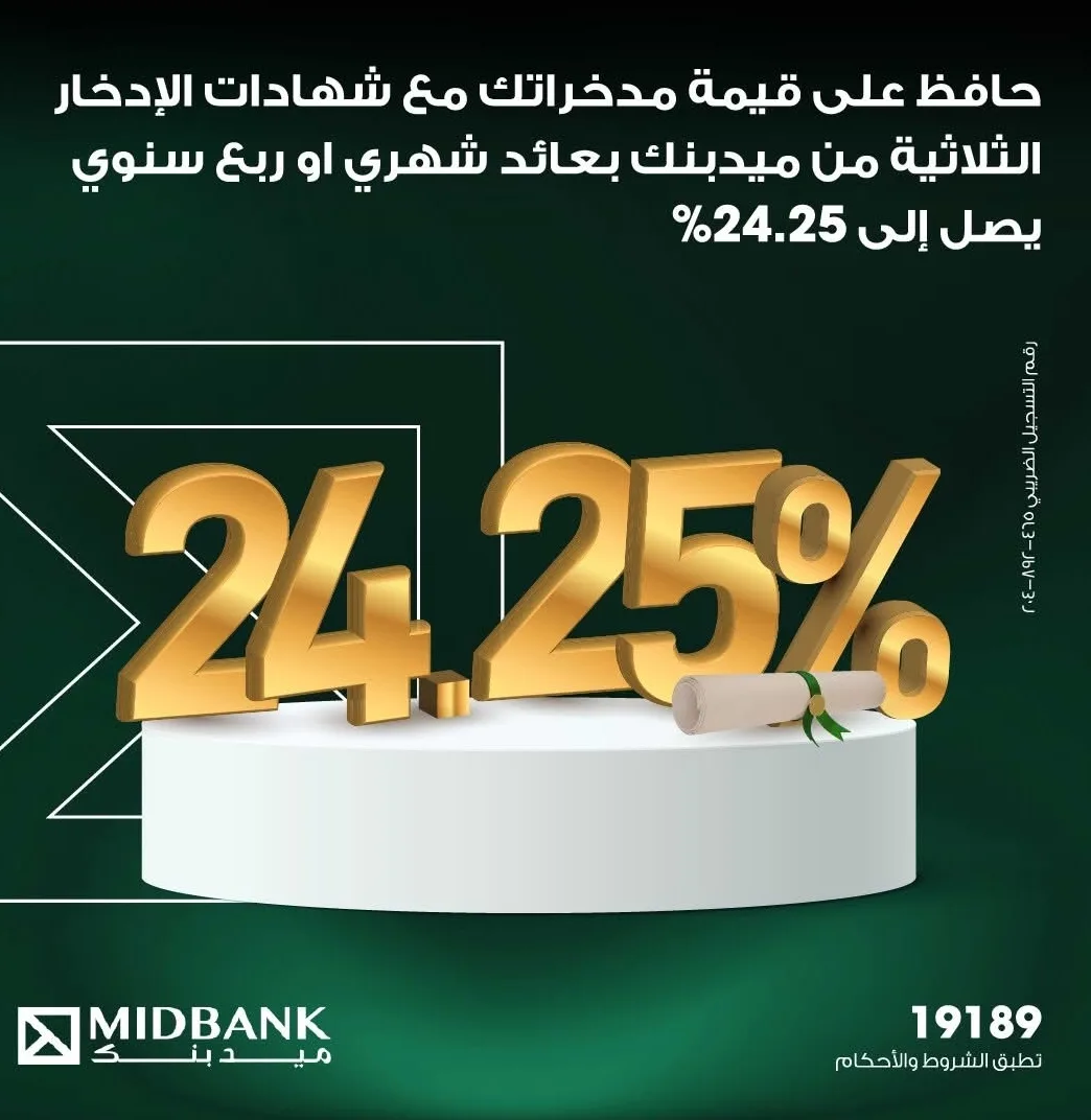 بعائد يبلغ 24.25%: معلومات وميزات شهادة الادخار الثلاثية من ميدبنك