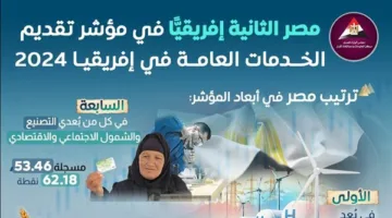 «بيانات الوزراء»: مصر تحتل المرتبة الثانية في إفريقيا في مؤشر جودة الخدمات العامة لعام 2024